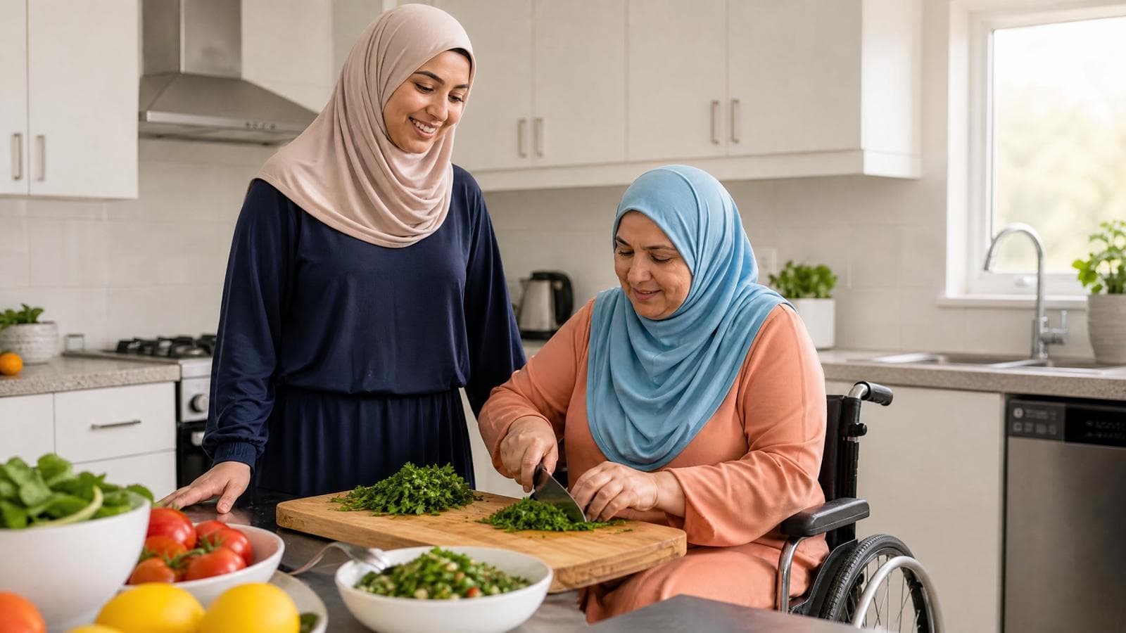A support worker assisting a participant with everyday living at home